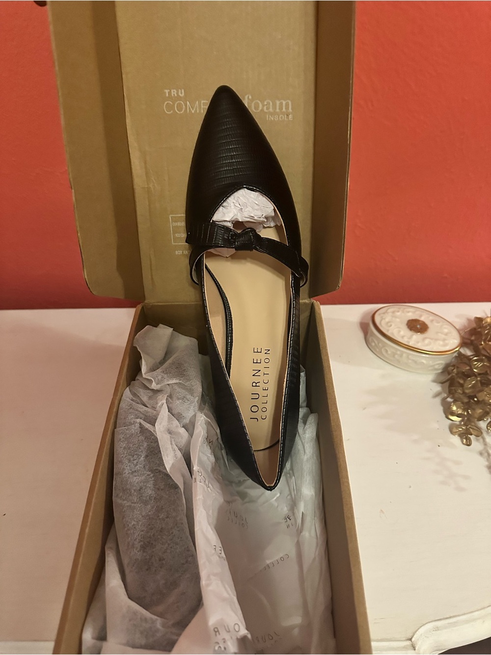 Journee Collection Black Pointed Mary Jane Flat with Bow